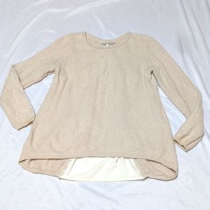 41 Hawthorn Neutral Beige Tunic Length Zippered Sheer Panel Back Sweater